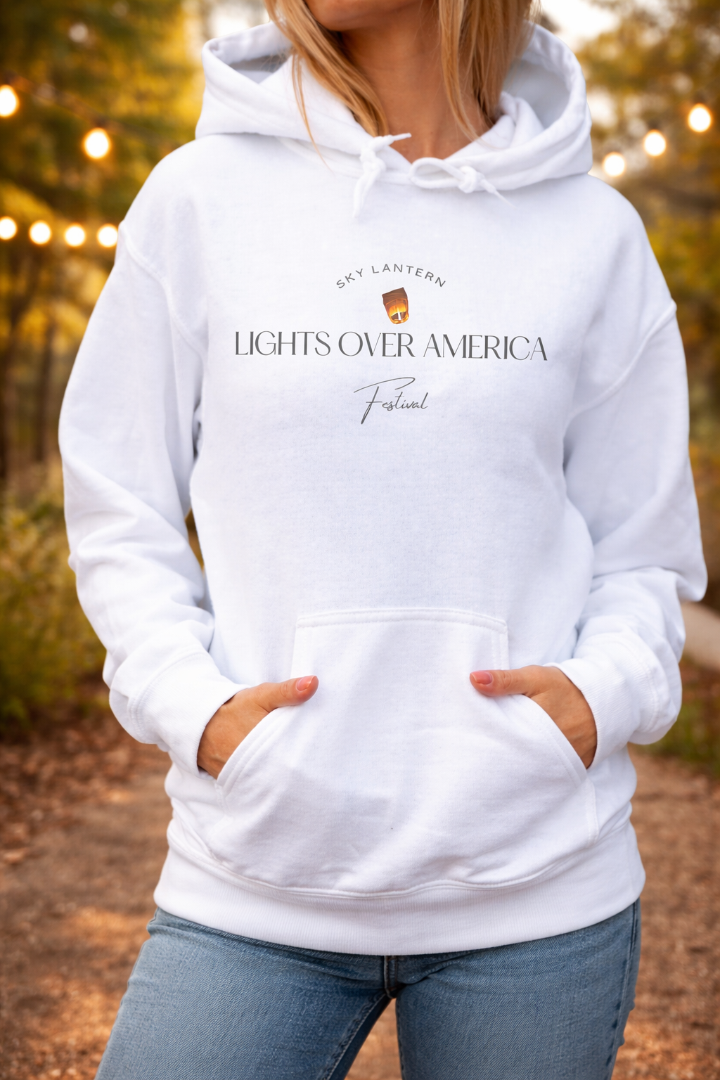 Lights Over America White Hoodie - Image 2